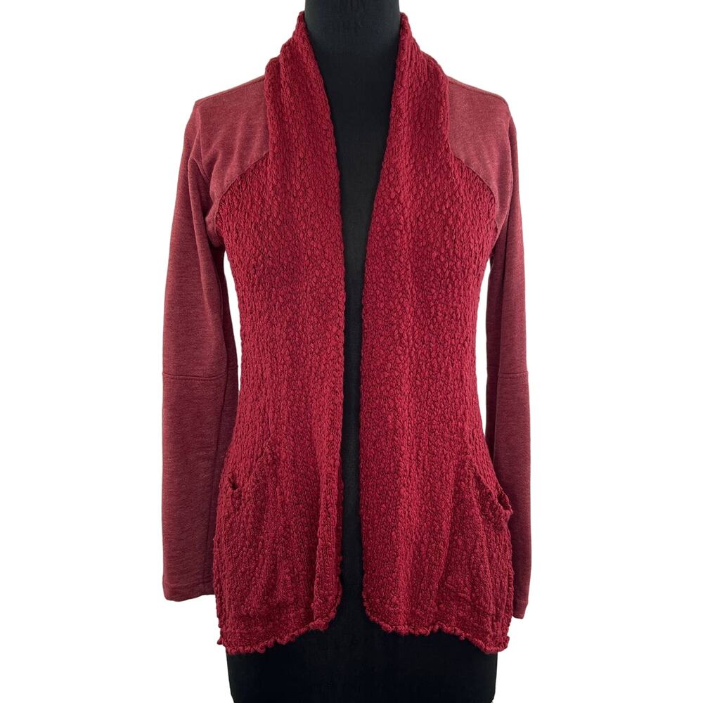 Lucky Brand x Lucky Lotus Mixed Media Boucle Knit Draped Red Cardigan Small S